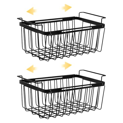 Gachiwar Lot de 2 paniers de congélateur coffre extensibles 39-59,5 cm – Grands paniers empilables avec poignées pour frigo et congélateur – Rangement...