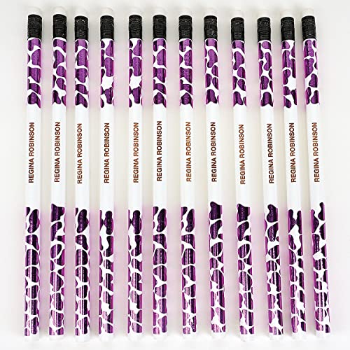 Lillian Vernon Pink Leopard Personalized Pencils - Set Of 12, Engraved Name, Hardwood #2 School Pencils, Kid's Gift #TOP1