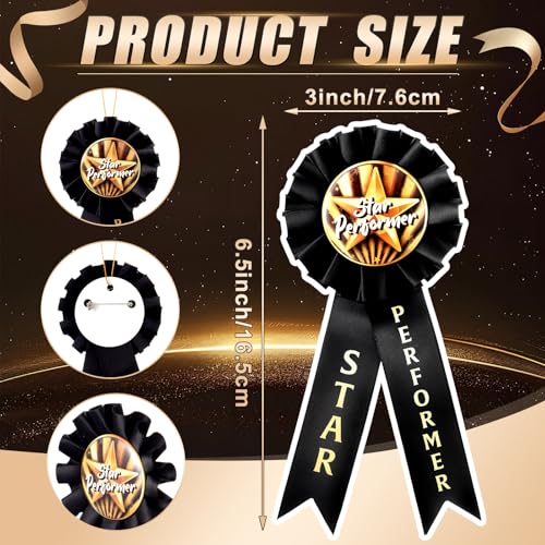 12 Pcs Award Ribbons, Star Performer Rosette Prize Medals with Strings＆paperboard for Team Recognition, Honorable Mention Winner Victory Participation Prize for Sports, School Competitions & Events - Thumbnail 3