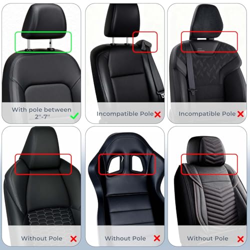 Image of Adjustable Car Headrest Pillow, Road Pal Headrest, U-Shaped Travel Sleeping Pillow for Kids & Adults, Head Neck Support Only Suitable for Car Seat Headrest with Poles, Black