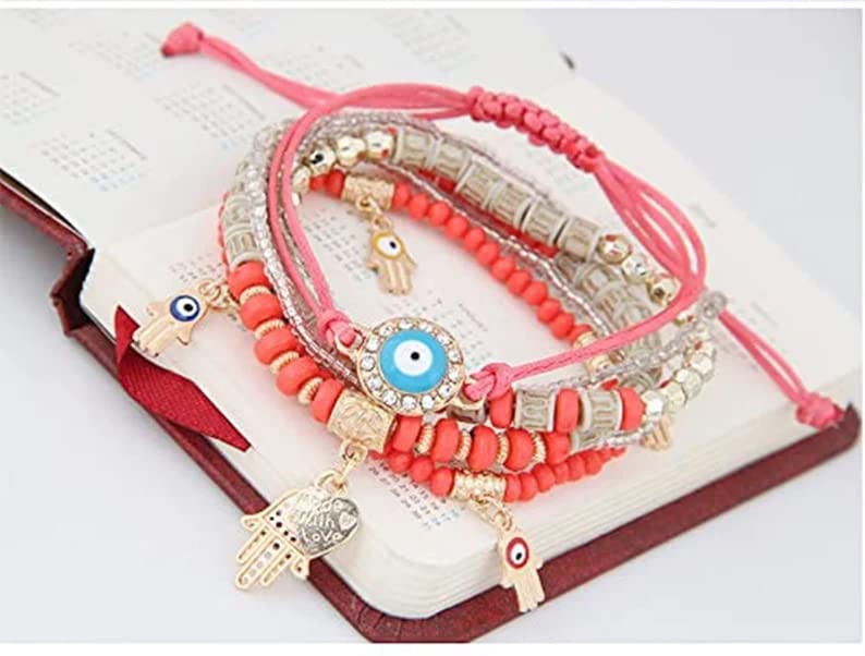 Stylish Evil Eye Multilayer Bangle Bracelet (Peach)