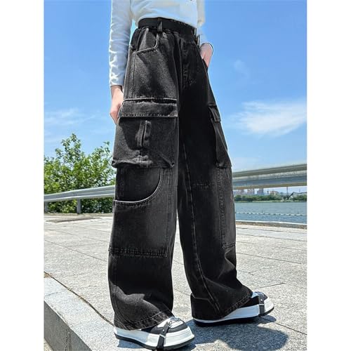Moonker Girls Baggy Cargo Jeans Palazzo Straight Elastic Hight Waist Denim Pants Teen Wide Leg Streetwear Retro3