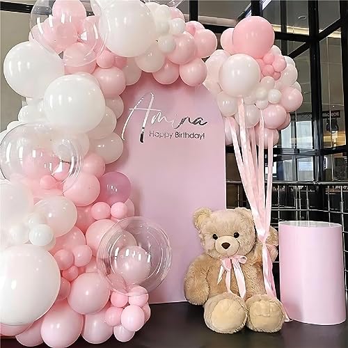 Image of 130Pcs 18 /12 /10 /5 Inch Pastel Pink and White Balloon Garland Arch Kit | Different Sizes White and Pink Latex Balloons for Baby Shower, Princess Birthday, Wedding Arch Decor