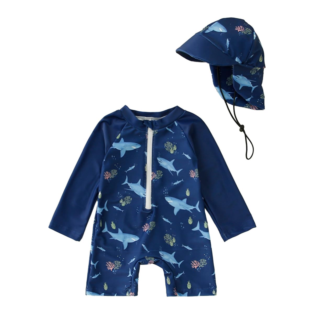 JENJON Traje de Baño de Una Pieza de Manga Larga para Bebé Niños Estampado con Cremallera Piscina Rashguard con Sombrero 2Pcs Infantil Ropa de Playa 6M-3 Años — view 11