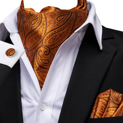 Image of Dubulle Paisley Floral Ascot for Men Self Tie Mens Cravat and Pocket Square Cufflinks Wedding