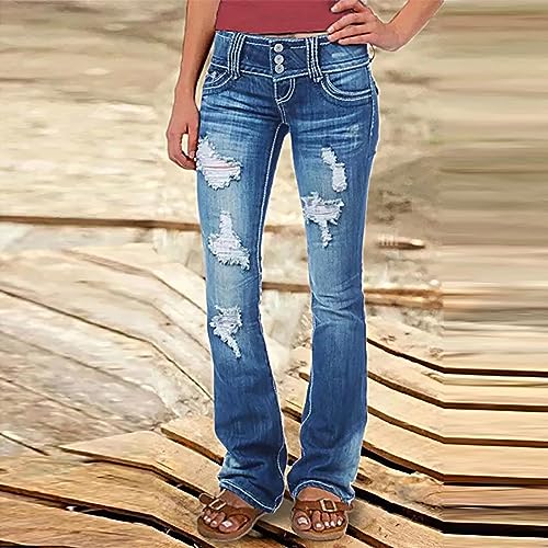 Low Rise Jeans Womens Y2K Ripped Hole Distressed Jeans Pants Skinny Stretchy Denim Trousers Straight Leg Casual Jeans2