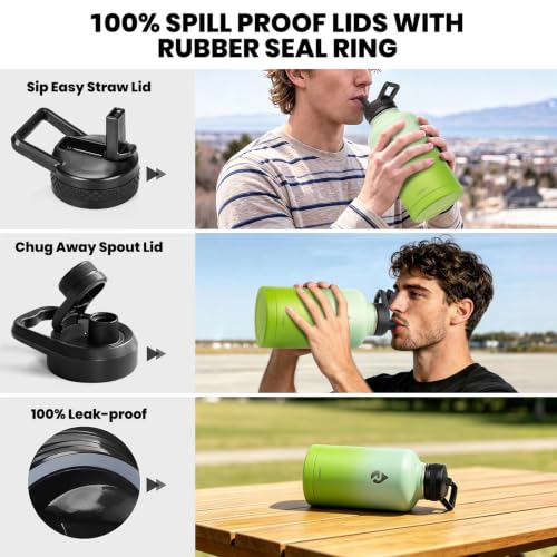 Image of RAYMYLO Insulated Water Bottle 64 oz, Triple Wall Vacuum Stainless Steel (Cold for 48 Hrs), Leak Proof & Non-BPA, Half Gallon Water Flask Jug with Paracord Handle & Straw Spout Lids