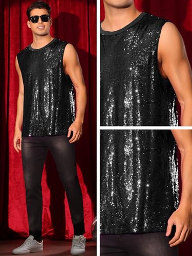 Glitzer Tank Top Herren - Pailletten Oberteil Für Disco & 70er Party Im Slim Fit
