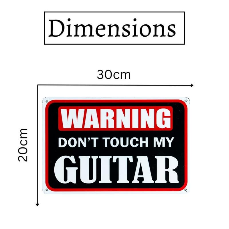 Image of Eazywagon Decorative Retro Metal Signs Wall Plate - 12x8 Inch (Warning Don't Touch My Guitar) | Weatherproof Vintage Metal Sign Plate for Cafe, Home, Bar, Garage | Decorative Wall Hanging Sign Board
