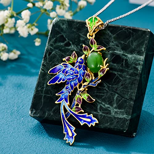 Jkr Enamel Brid Pendant Necklace Sterling Silver Green Jade Vintage Necklace Valentine's Day Mother's Day Birthday Gifts For Women Girl Mom Wife #TOP4