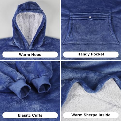 Catalonia Sherpa Wearable Blanket Hoodie for Kids (Navy, 7-16 yr) — view 3