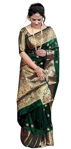 IMTRA FASHION Saree Traditionnel Pour Femmes Indien Banarasi Jacquard Kanjivaram Style Sari Avec Chemisier Non Cousu-Pièce-Vert