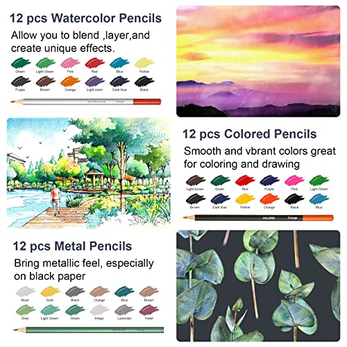 Liwoowe Sketching Pencil Set With Canvas Wrap,Sketch Kit Drawing Pencils For Sketching,Colored Graphite Charcoal Watercolor Metallic Pencils For Artists Adults Teens,62Pcs #TOP3