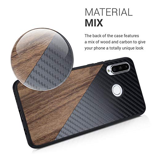 Kwmobile Case Compatible With Huawei P30 Lite - Hard Phone Cover With Tpu Bumper And Wood/Carbon Back - Dark Brown/Black #TOP2