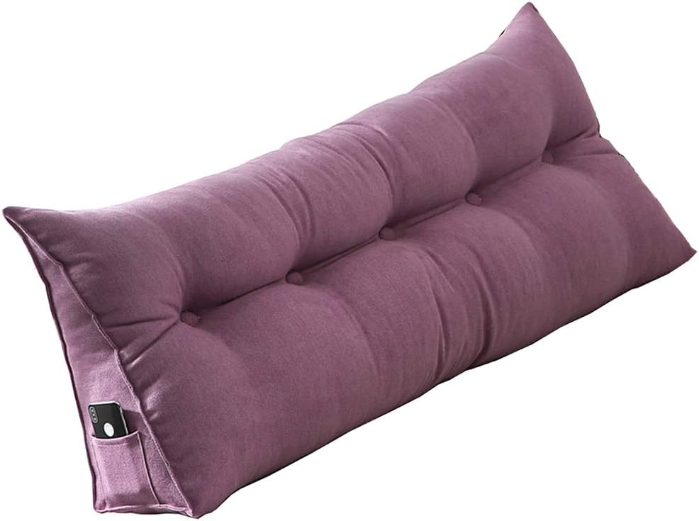 Triangular wedge Bed backrest pillow,Large big Washable Bedside back cushions,Three-dimensional Headboard cushion,Solid color Tatami Reading backrest cushion-purple 80x50x20cm