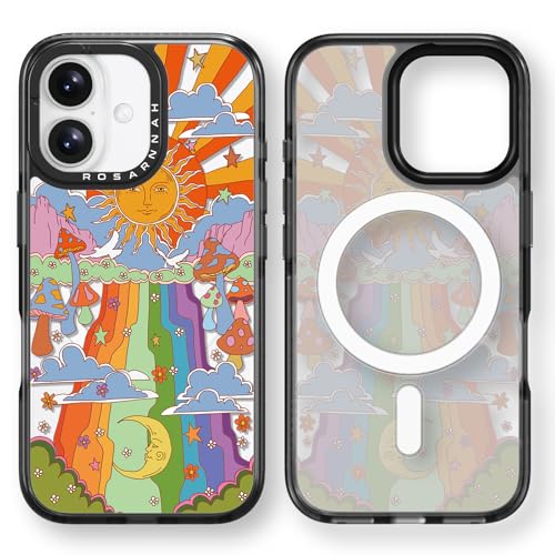 Coque iPhone 16 Magsafe Rosarnnah noire avec motif champignon esthétique
