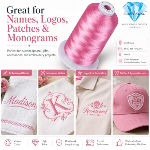 Image of Simthread 5000M 40WT Polyester Embroidery Thread, Soft Pink S072 | 5000M 40WT polyester thread feeds smoothly for machine embroidery, monograms, logos, patches and quilting.