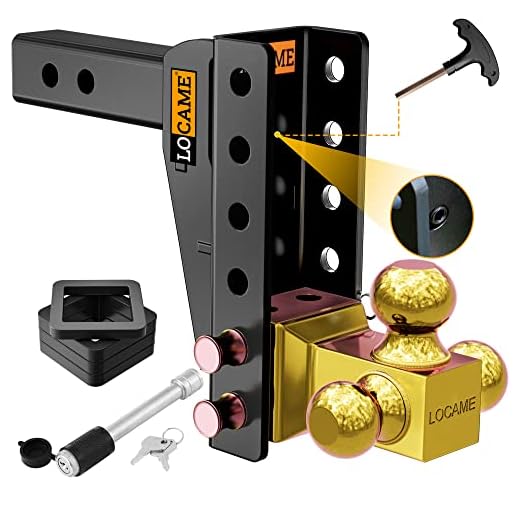 LOCAME Adjustable Trailer Hitch, Tri-Ball (1-7/8", 2", 2-5/16"), Fits 2-Inch Receiver, 6 Inch Drop/Rise Cushion Drop Hitch,15000 LBS GTW-Tow Hitch for Heavy Duty Truck, Solid Ball Mount, LC0020