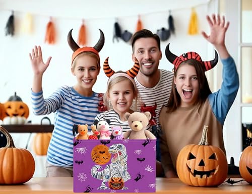 Image of Large Halloween Themed Candy Gift Boo Basket for Kids Baby Personalized Adults Storage Bin Fall Decor(Purple Dinosaur)