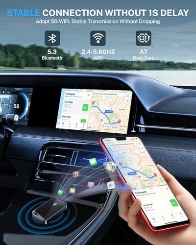 Image of Jemluse Wireless CarPlay Adapter for Apple iPhone - Multi-User Seamless Connection for Convert Wired to Wireless Car Play Adapter - No Latency from iOS 10+ to Screen w /USB C(Charcoal)