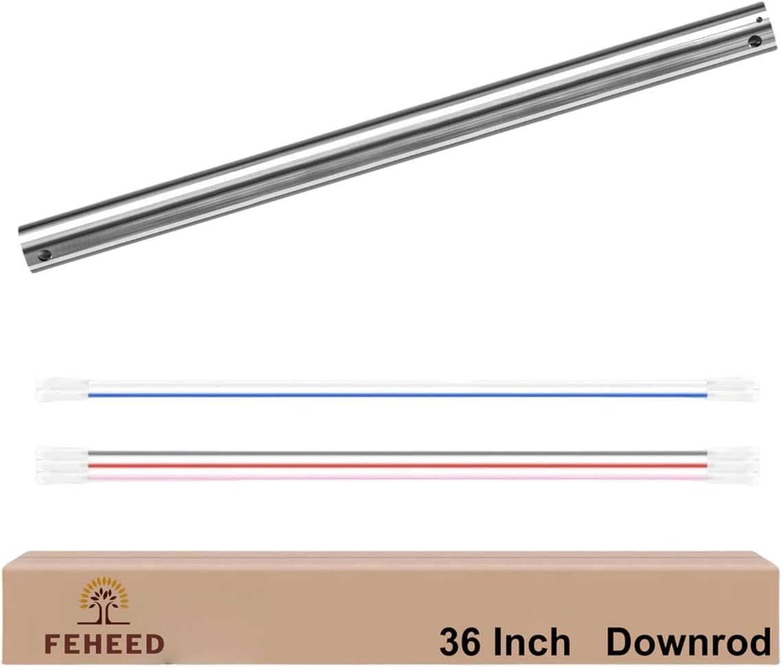 36 Inch Ceiling Fan Downrod, 1" Diameter Nickle Ceiling Fan Extension Rod (No Threads) with 5 x 18-AWG Wires,Universal Down Rods for Ceiling Fans,Easy Installation 36 Inch Nickle