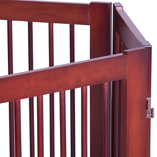 Giantex Freestanding Pet Gate With Door, 30Inch 6 Panels Wooden Dog Gate With Walk Through Door, Foldable Pet Safety Puppy Fence Adjustable Pen For House Doorway Stairs #TOP3