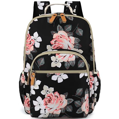 Image of Leaper Water-resistant Floral Laptop Backpack Shouler Bag Bookbags Satchel Black