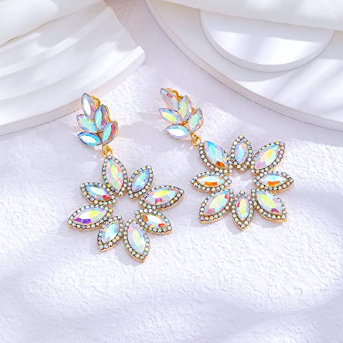Clip On Earrings For Women Flower Cluster Clip Earrings Rhinestone Crystal Chandelier Big Statement Clip On Earrings Dangle Hypoallergenic For Fancy Prom Party Mother's Day Gifts #TOP3