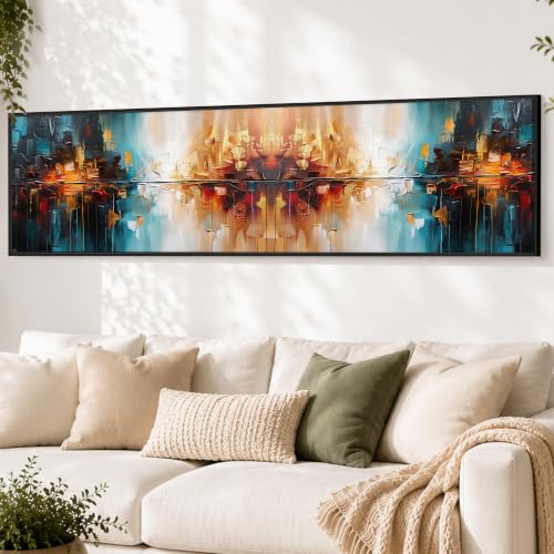 Image of PAINTINGMANTRA Multicolor Combination Abstract Wall Art Paintings, Modern Abstract Art Wall Painting for Living Room, Home and Office Wall Decoration (13x47 Inch)