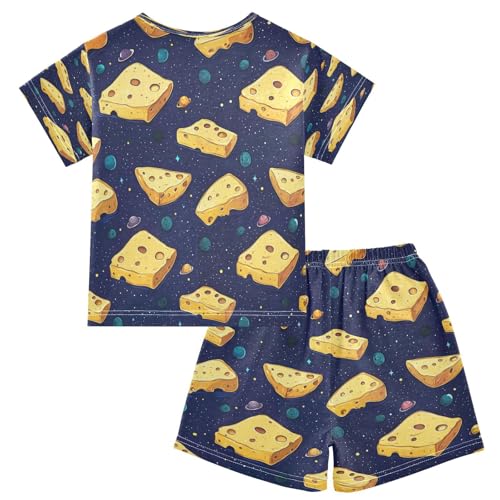 Pajama Sets Short Sleeve Cartoon Space Cheese Slices Soft Cotton Summer Sleepwear 2 Piece PJS Size 5-14T2