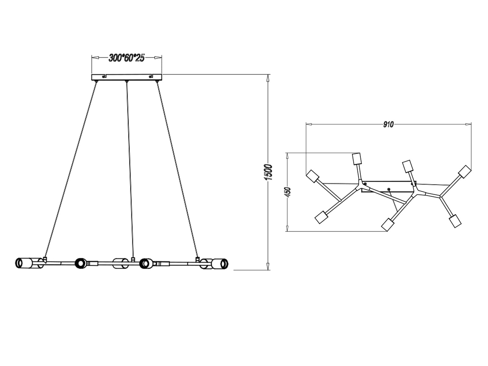 Moderna lámpara colgante LED de altura regulable en negro mate/bronce, con 7 filamentos LED, 150 cm x 91 cm