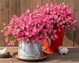 Orphidel Artificial Flowers Fake Plants for Outdoor Indoor Decoration,16 Bundles UV Resistant Faux Plastic Flowers,Realistic Pink Morning Glory for Planter Porch Patio Home Table Wedding (Pink)
