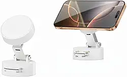 Suporte Magnético Celular Mesa Ajustável - Base Ventosa Interruptor ON/OFF Articulado (Branco)