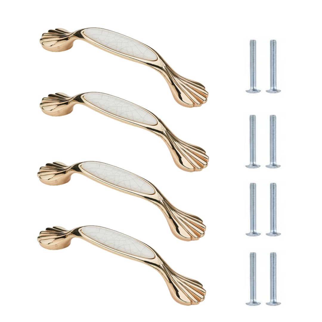 LQZAXSRDR Ceramic Cupboard Drawer Handle Knobs, Zinc Alloy Ceramic Cabinet Door Knobs Gold Single Hole 96mm 128mm(143 * 24 * 29mm)