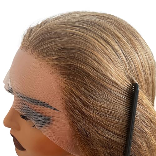 Image of Belaved Ombre Ash Brown Lace Front Wigs Human Hair HD Frontal Wig Human Hair Dark Brown Roots Pre Plucked Glueless 180% Density Seamless Highlights 13x4 Straight for Women 22 Inch 6T6P18