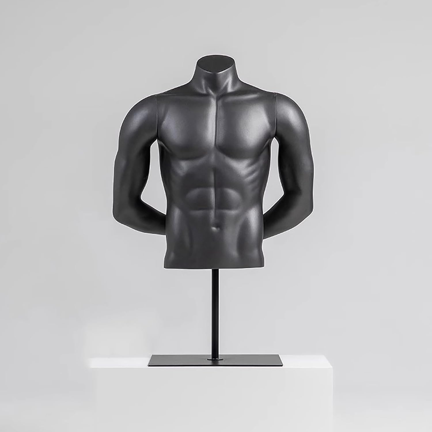 Adjustable Half Body Mannequin Torso with Metal Stand - Detachable Arms, Dress Form for Clothing Display, Gray Female Style, Perfect for Shirts & Fashion Show