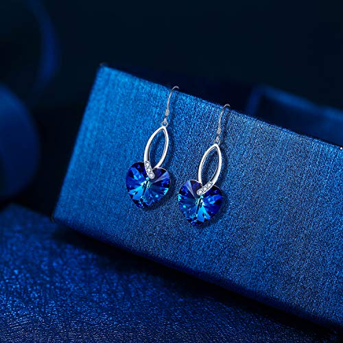 Elequeen Sterling Silver Cz Love Heart French Hook Dangle Earrings Bermuda Blue Made With Swarovski Crystals For Women, Valentine's Day/Mother's Day/Christmas Jewelry Gift For Girlfriend/Mom #TOP3