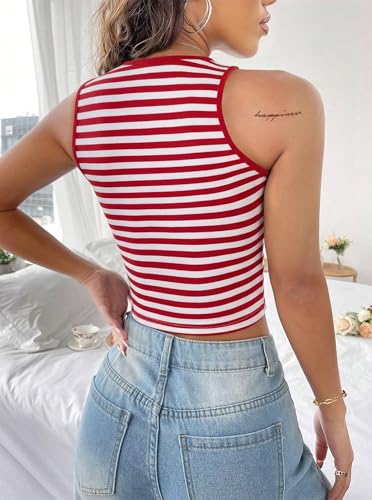 Image of LovelyWholesale Women Sexy Cut Out Crop Tank Tops Crew Neck Summer Sleeveless Top