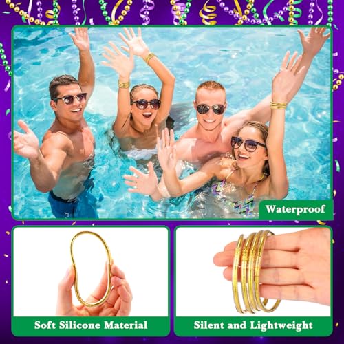 Tondiamo Mardi Gras Bracelets Glitter Jelly Bangles Filled Jelly Silicone Bracelets with Bowknot Stackable jewelry Purple Green Gold Bangles for Women Carnival Parade Party Favors2