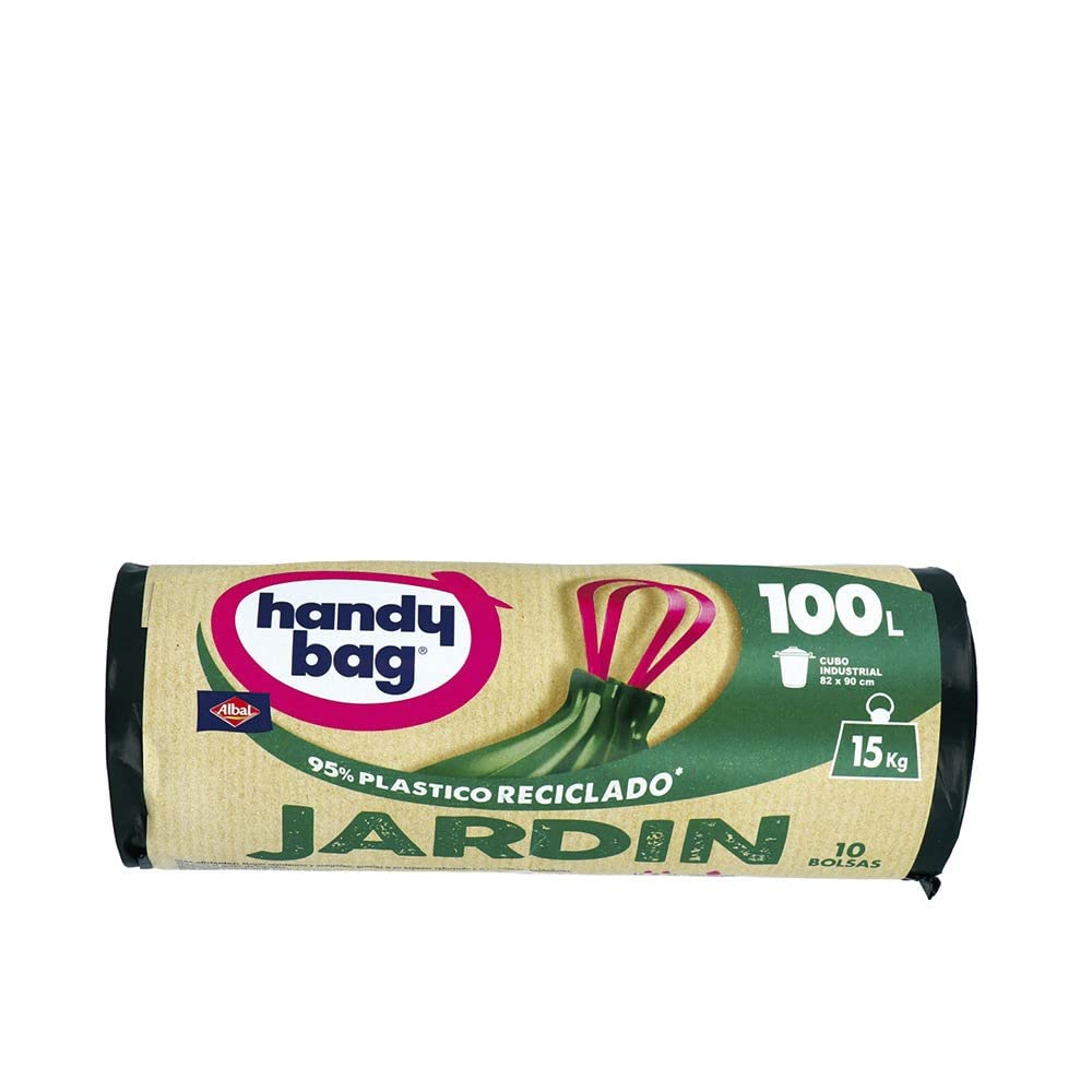 Handy Bag Bolsas de basura Jardín - Bolsas para cubo de basura de jardín, extra resistentes y antigoteo, autocierre, 100% plástico reciclado, soporta cargas hasta 15 kg, 100L, 10 unidades