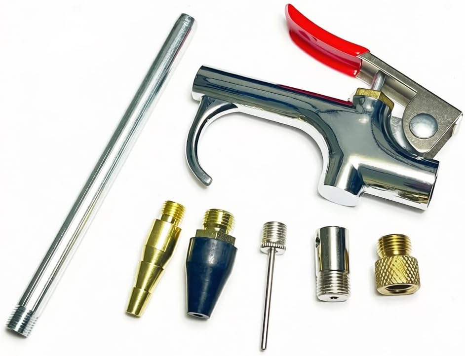 7 Pcs 2-Way Connection Air Nozzle Blow Gun Set, with Interchangeable Nozzles Air Compressor Accessories for Air Inflation and Dedusting Tools Kit