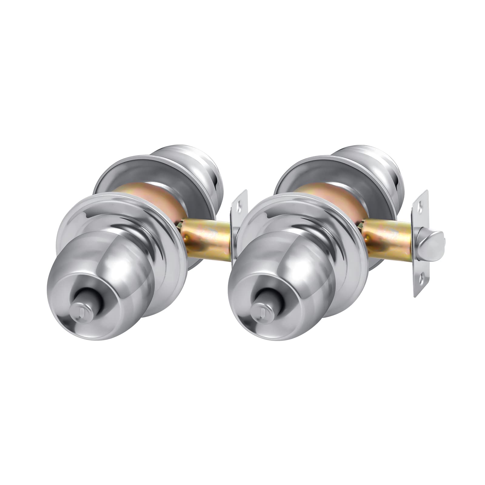 Miibox Privacy Ball Knob Lock, Stainless Steel Door Knob with Key Fit Door Thick 1.38-1.97 inc?2-Pack, Sliver