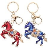 LOGOFUN 2pcs Rhinestone Horse Keychain Chinese Zodiac Animal Charm Key Holder Ornament for New Year Party Presents