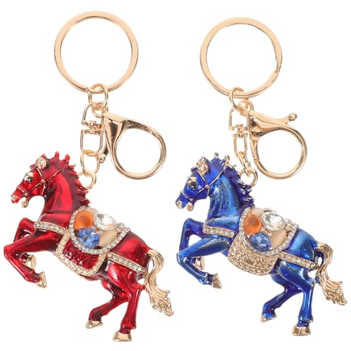 LOGOFUN 2pcs Rhinestone Horse Keychain Chinese Zodiac Animal Charm Key Holder Ornament for New Year Party Presents