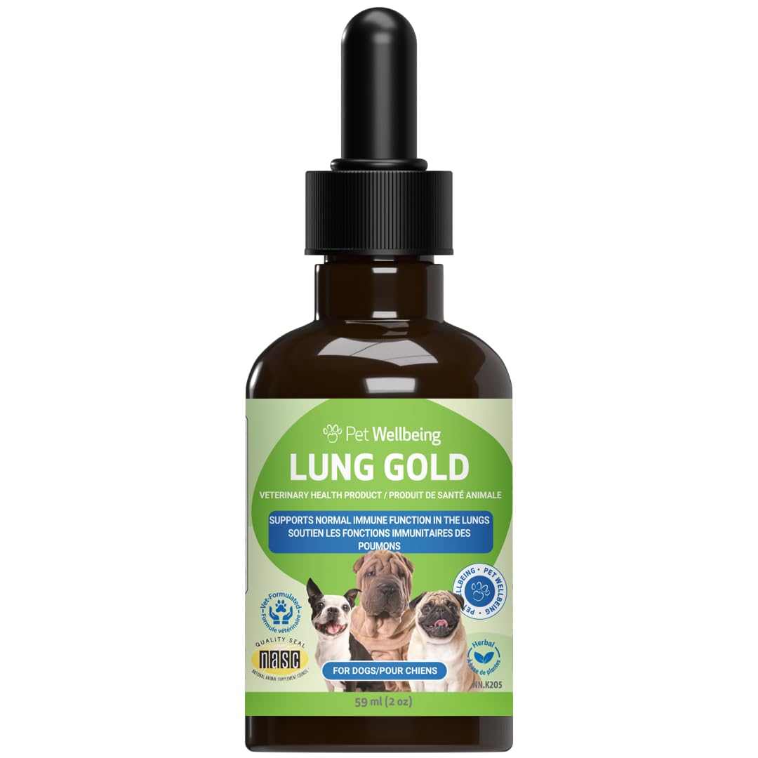 Pet Wellbeing Lung Gold for Dogs - Lung & Respiratory Function, 2 oz | NASC Certified & Vet-Formulated Liquid Lung Supplement with Reishi & Marshmallow Root for Immune Defense & Airway Support
