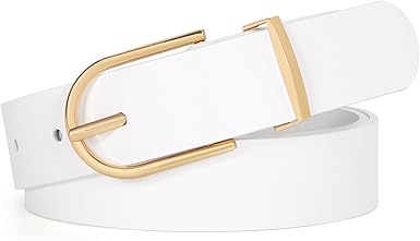 SANSTHS Women Faux Leather Chic Belts for Jeans Pants Fashion Ladies Belt Solid Color with Gold Curved Pin Buckle