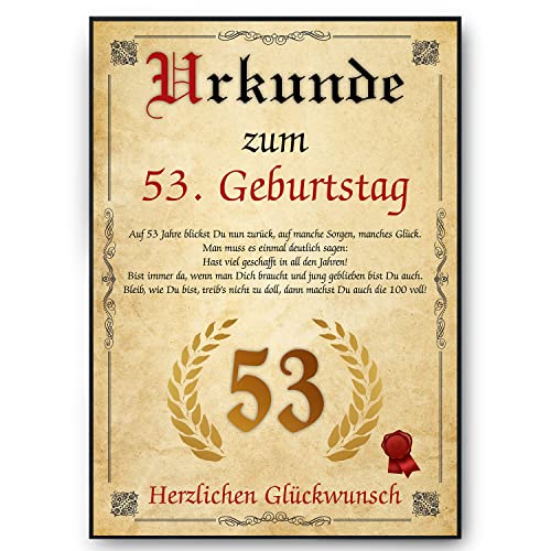 Tigerlino® Urkunde zum 53. Geburtstag Geschenk Jahrgang 1970