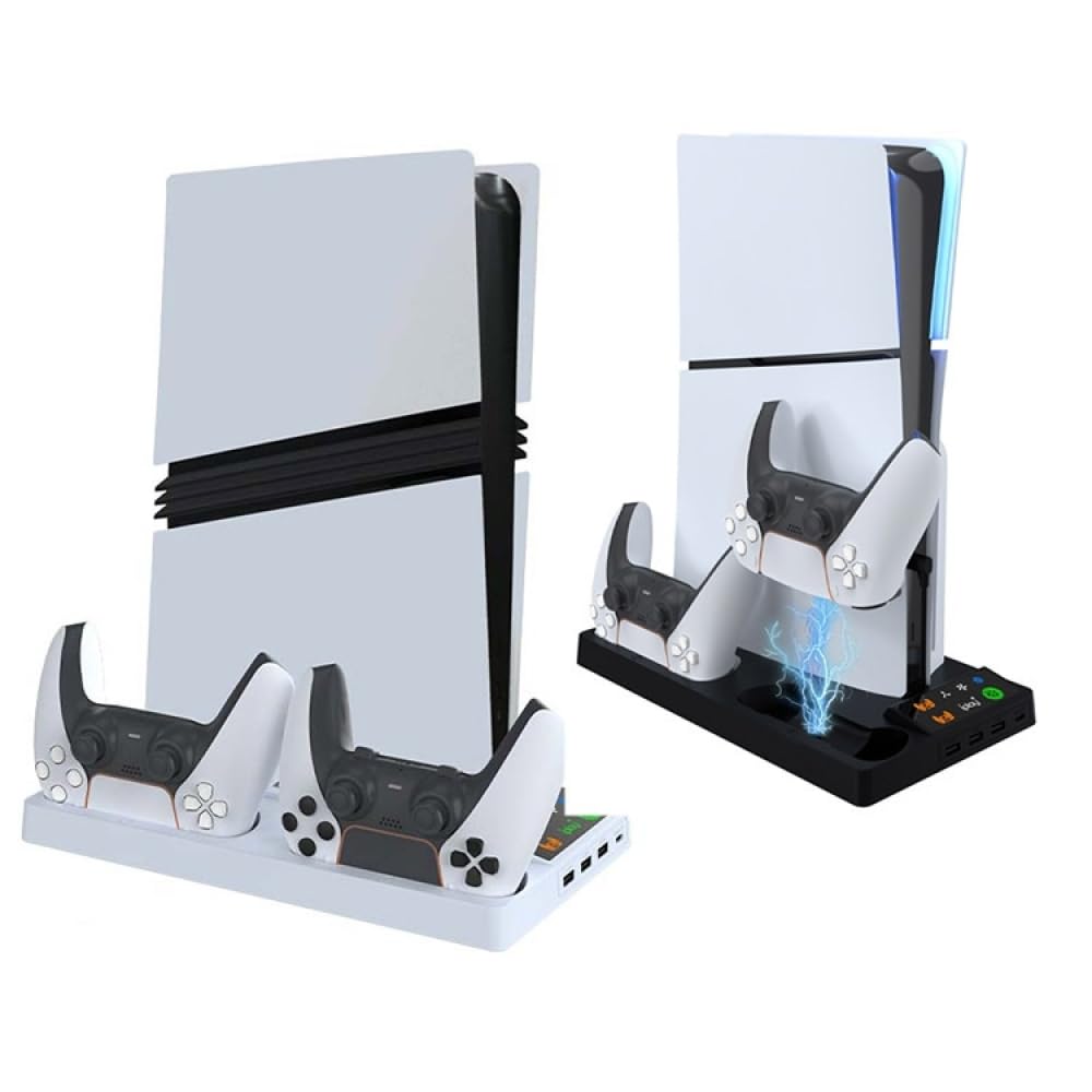 Supporto verticale di raffreddamento per console PS5 Pro, base di raffreddamento per controller PS5, base sottile per console di gioco, staffa di ricarica con gancio per cuffie, accessori (nero)