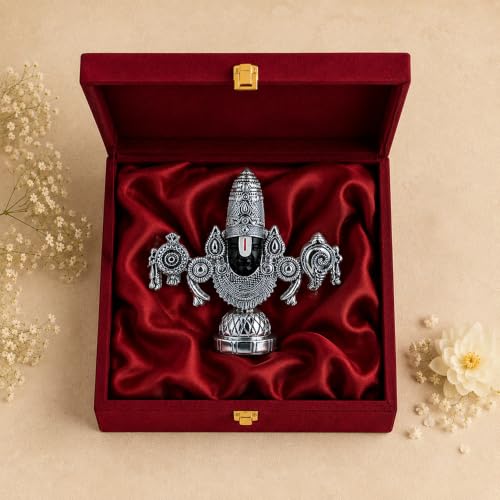 Image of DIVINITI 999 Silver Plated Tirupati Balaji Idol with Luxury Gift Box|Antique Finish Lord Venkateshwara Swamy Murti for Home Temple, Pooja Room & Office Decor|Housewarming & Wedding Gift|19 x 20 cm