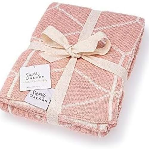 Image of Sweet Acorn Knit Baby Blanket in Geometric Pattern, Organic Cotton Blankets for Crib or Stroller, Receiving Blankets - Dahlia Pink